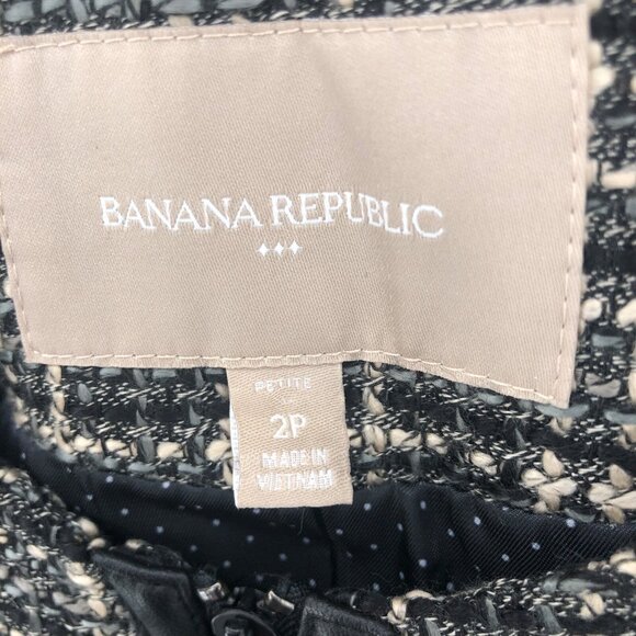 Banana Republic Blazer Womens 2 Petite Gray Wool Blend Tweed Zip 3/4 Sleeve PU - Picture 6 of 12